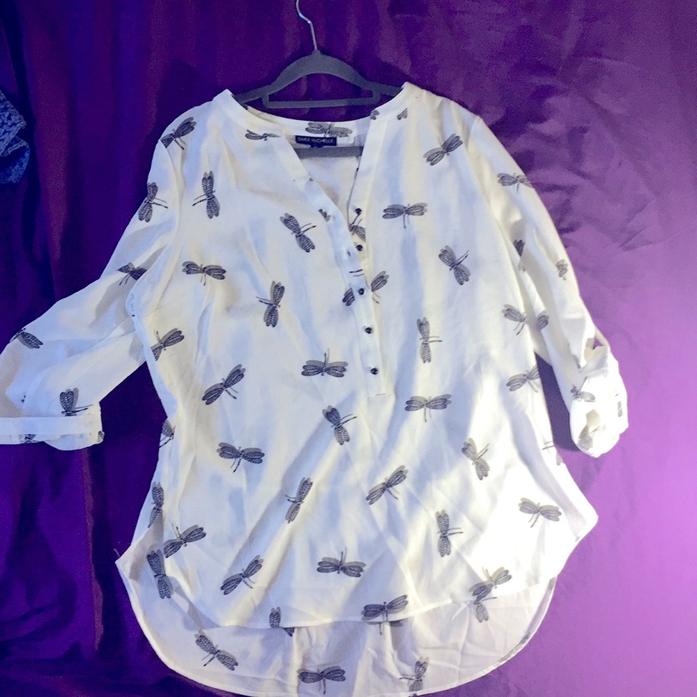 Sara Michelle DragonFly Print White Blouse XL